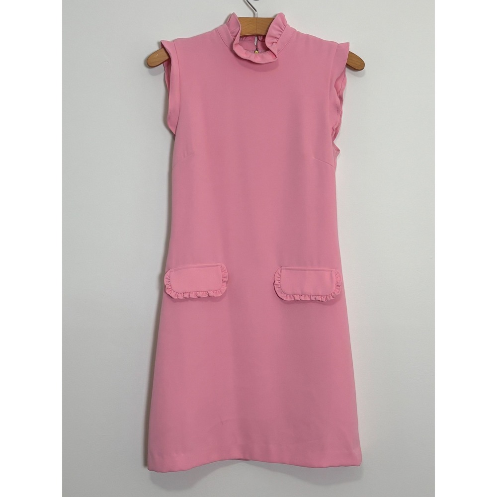 Julie Brown NYC Ruffle Neck Sleeveless Shift Dress 2 Kawaii Coquette Retro Mod